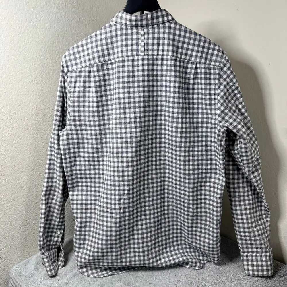Banana Republic Luxe Flannel Shirt Men's M Tall Gray Gingham Camden Fit